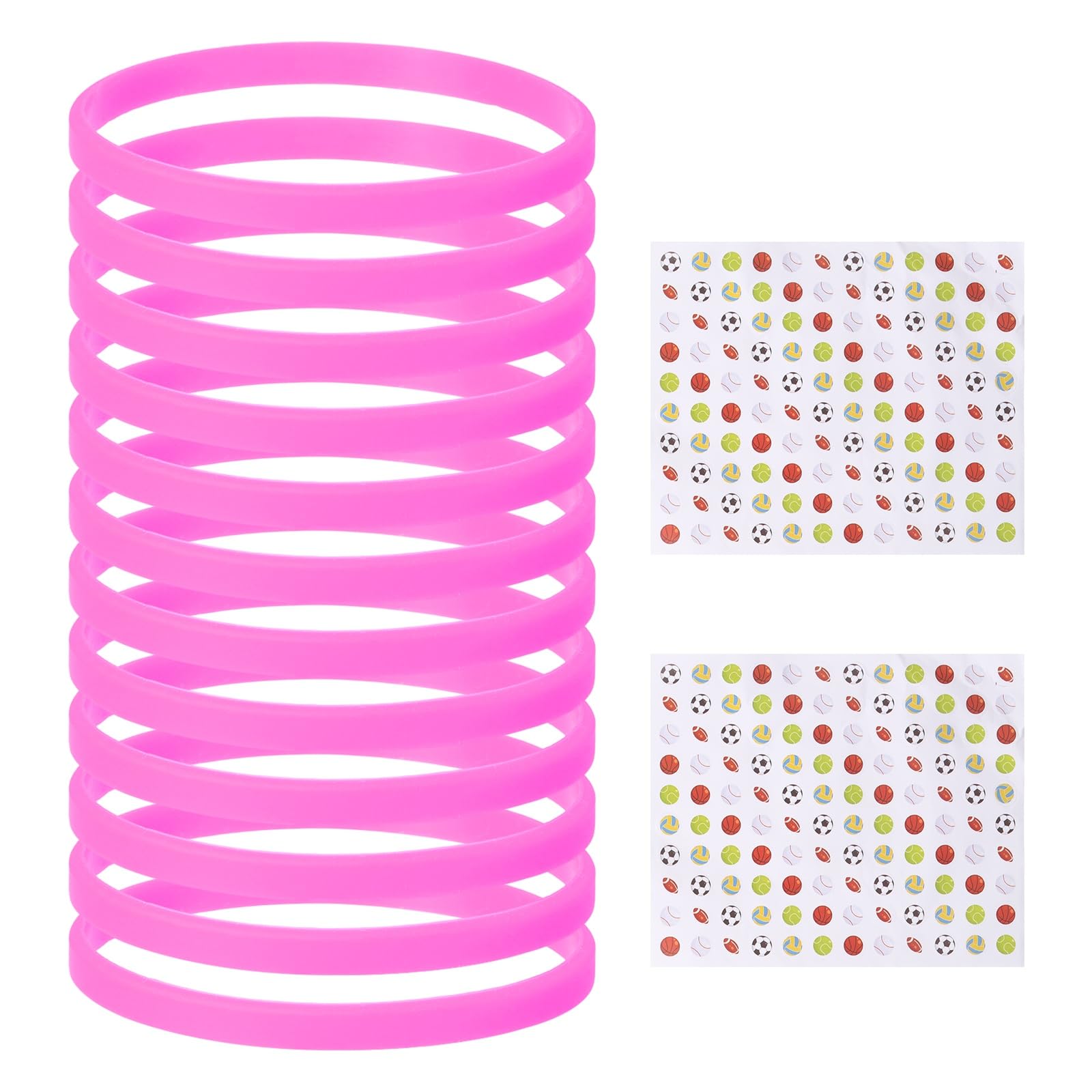YELARXI Silicone Bracelets, Dia 14-19cm Solid Color Rubber Wristbands, Blank Stretch Bands with Sports Stickers 12 Pcs & Rose Red -Fitting For(Basketball/Men/Women/Party/Sports Train)