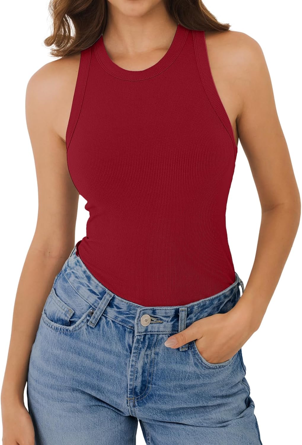 Racerback Tank Tops for Women High Neck Ribbed Sleeveless Fashion 2026 Summer Casual Basic Slim Fit Top Shirts - Image 3