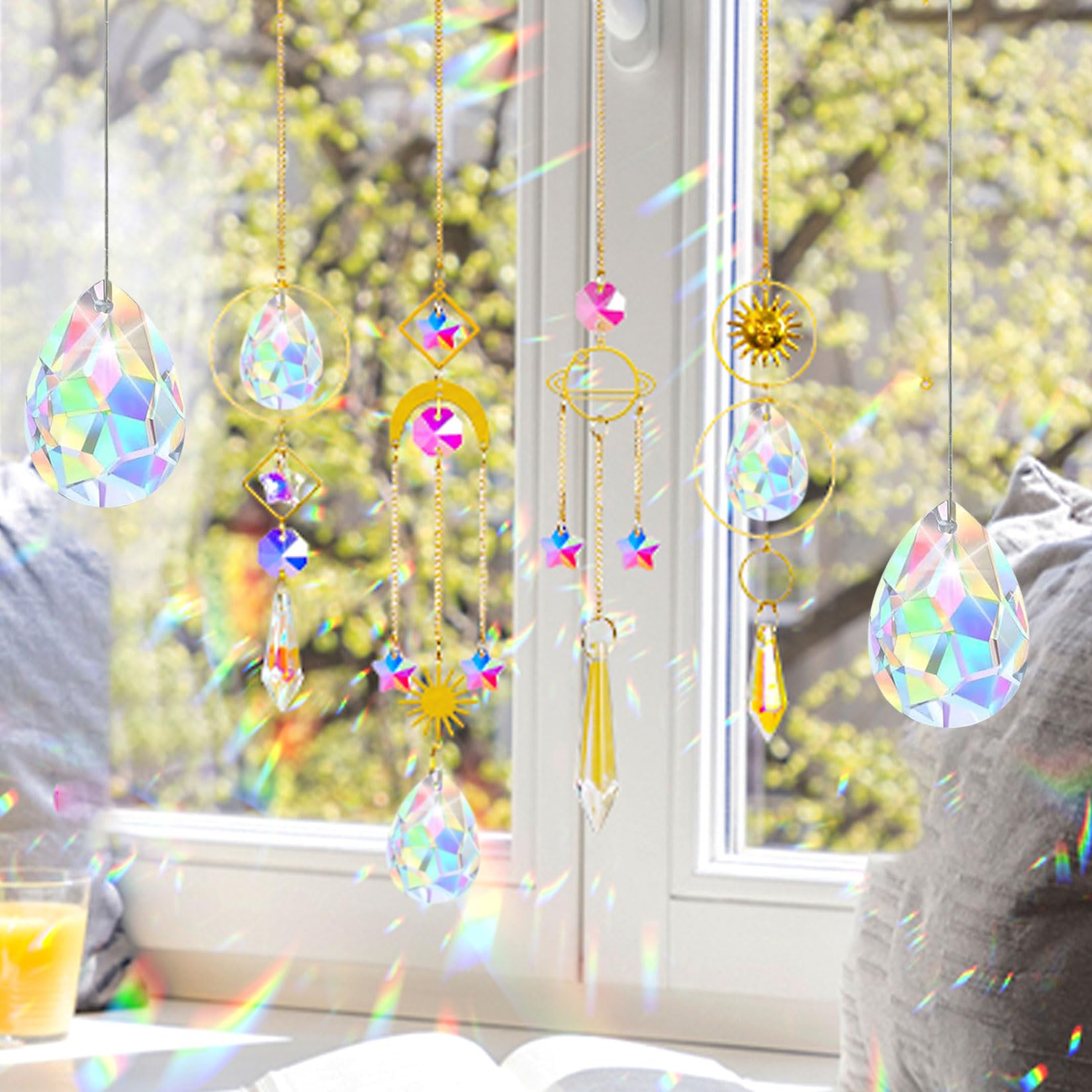 Attrape-Soleils En Cristal Coloré, Pendentif Prisme Suncatcher, Décoration Soleil, Ornement Capteur, Fabricant Arc-en-Ciel Suspendu Pour Fenêtre Et Jardin