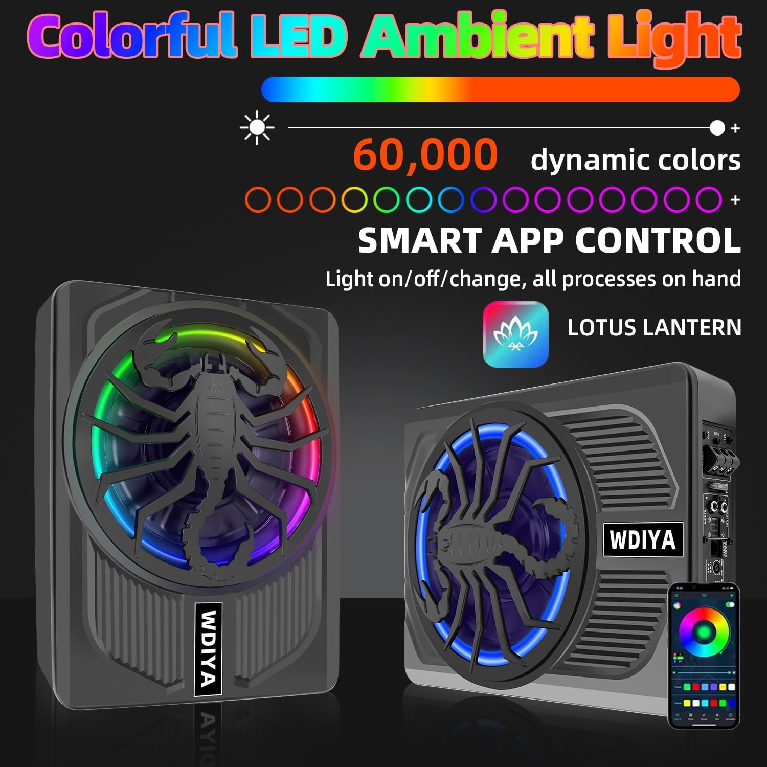 1600W Under Seat Subwoofer | 10" Slim Car Sub with Built-in Amp, RGB LED Lights, APP Control | Independent Bass Knob, LPF, Gain, Bass Boost | High Output Deep Bass Distortion-Free Audio