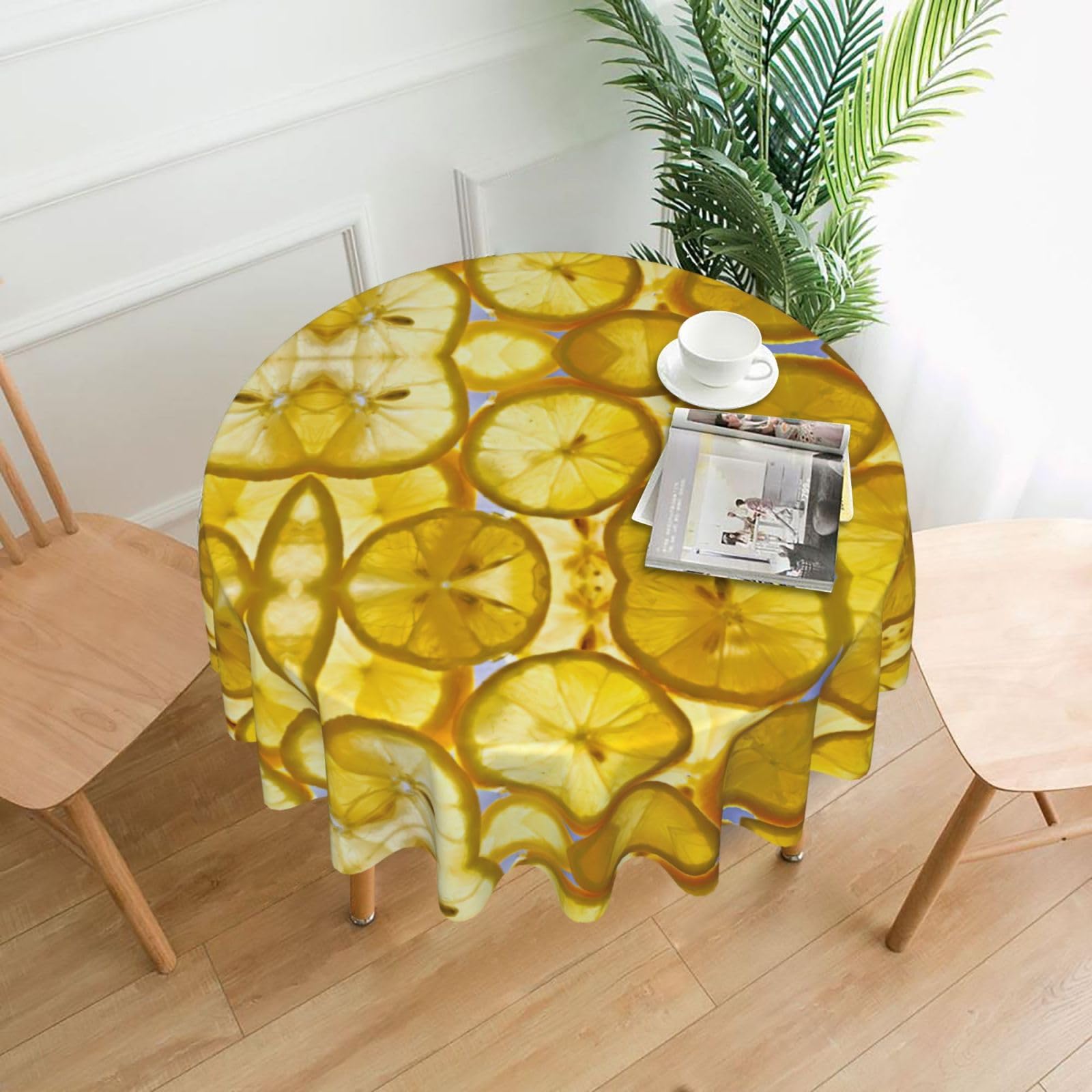 VCzsdff Lemon slices Print Stain Resistant Round Tablecloth 60in Family Friendly Polyester Cloth for Kids Meals