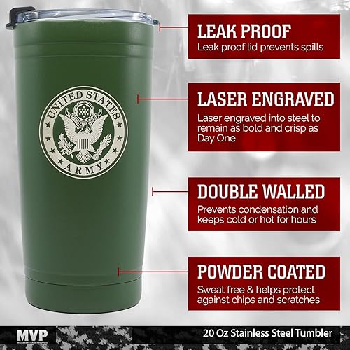 Miniatura 3 de Military Gift Shop Vaso militar de 20 onzas  Vaso de acero inoxidable aislado al vacío de doble pared  Regalos del ejército