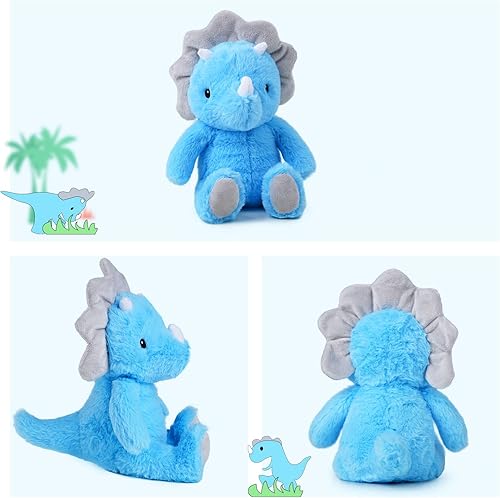 Miniatura 2 de VANLINNY Peluche de dinosaurio peluche de dinosaurio de 9 pulgadas lindo juguete de peluche azul de triceratops para niños regalos de peluche de