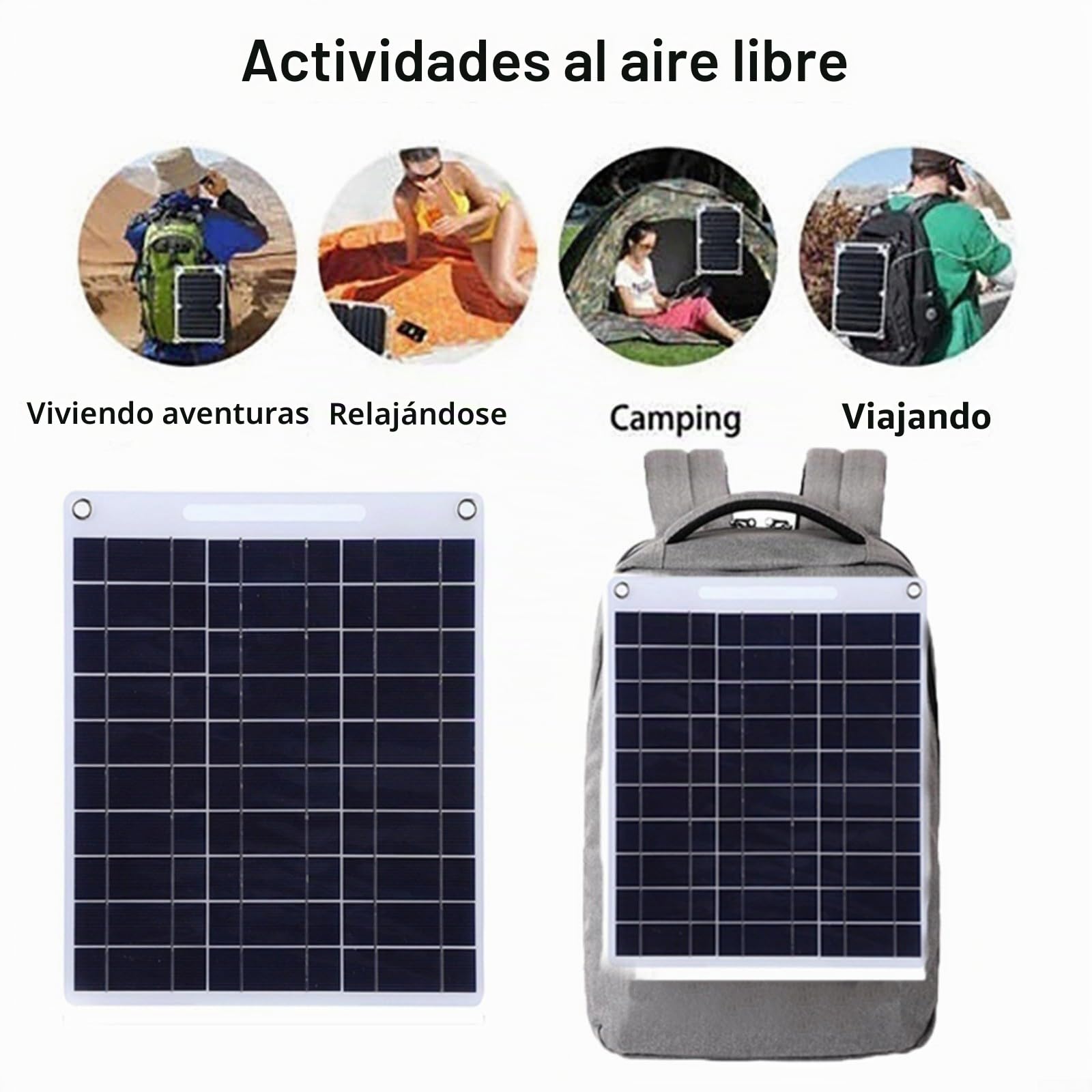 Panel Solar de 30 W 5 V para Exteriores, Cargador Solar para móvil, Doble USB Placas solares, Impermeable Placa de Carga Flexible para Senderismo, Camping