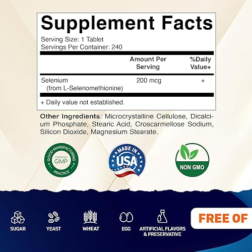 Miniatura 2 de Vitamatic Selenio sin levadura 200mcg como suplemento de selenometionina mineral traza esencial con absorción superior, 240 tabletas