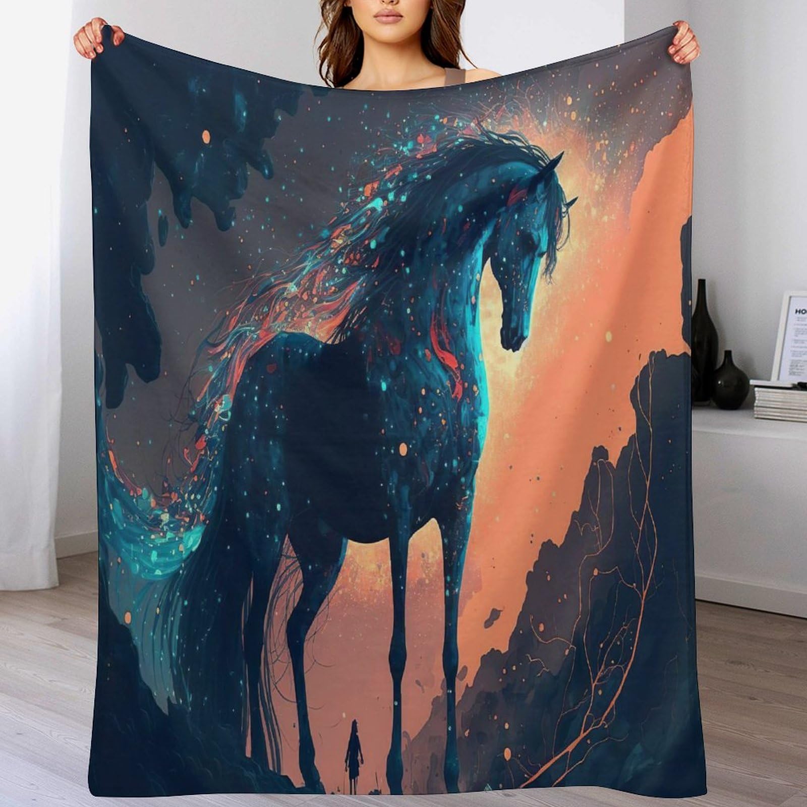 Plaid polaire cheval couverture douce pour soirées cocooning canapé