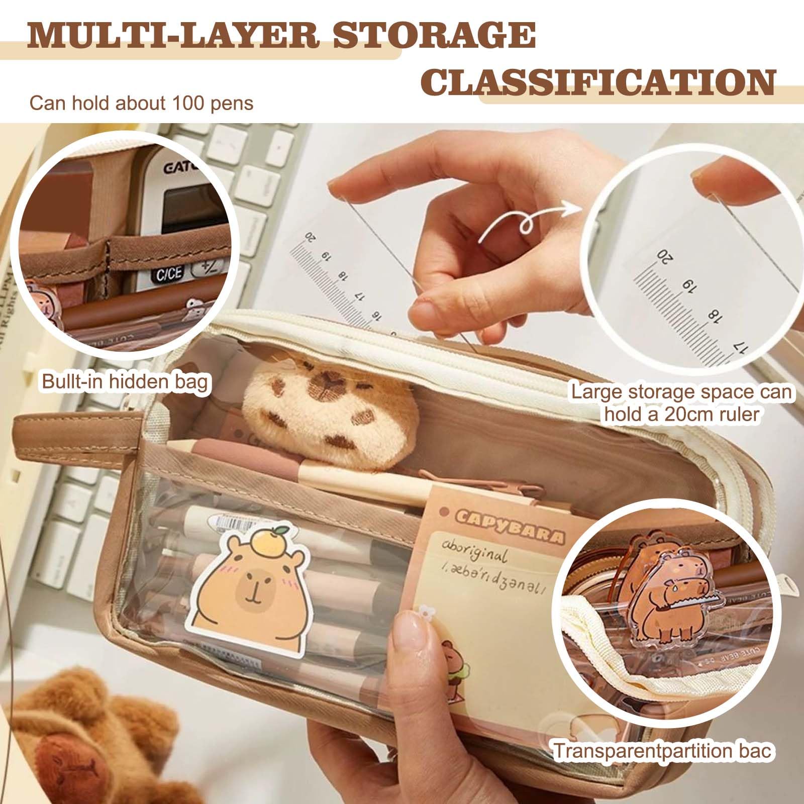 Capybara Pencil Case Capybara Stationery Set Capybara Stationery Comes with a Capybara Doll 20 Capybara Stickers 2 Brooches and Pendants Images Pencil Pouch for Stationery Cosmetics Toiletry Storage - Image 4