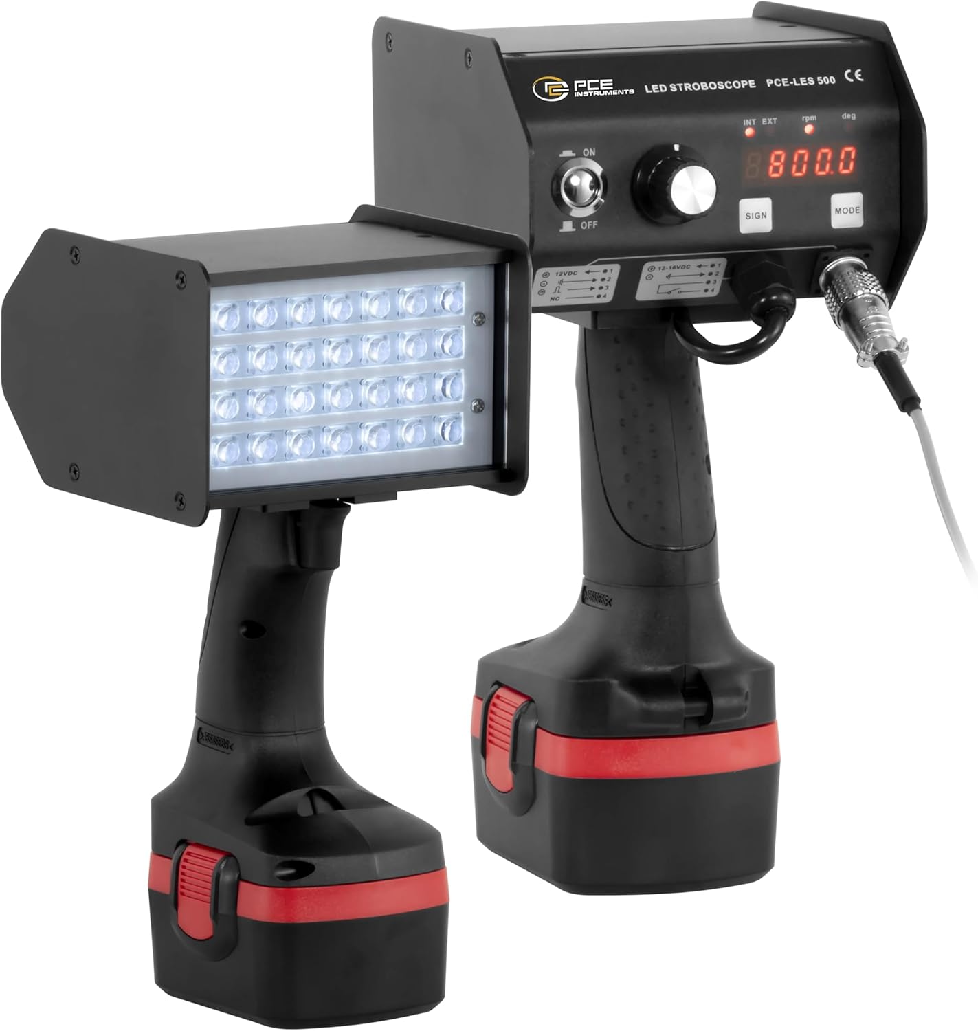 PCE-LES 500 Strobe with Trigger Input / 28 High Performance LEDs / Offset 0 ... 359° / Flash Intensity 2439 Lux @ 50,000 FPM at 20 cm / Robust Metal Housing