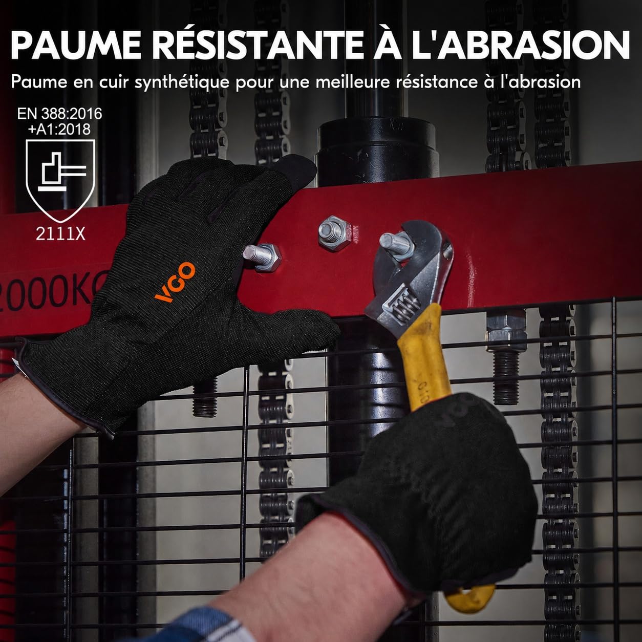 Vgo... 5 paires gants de travail polyvalents,travaux légers(AL8736,M) | Bleu/Gris/Jaune/Rouge/Noir,cuir synthétique,élastique,lavable,dextérité,construction,plantation,Jardinage,désherbage,ferme,