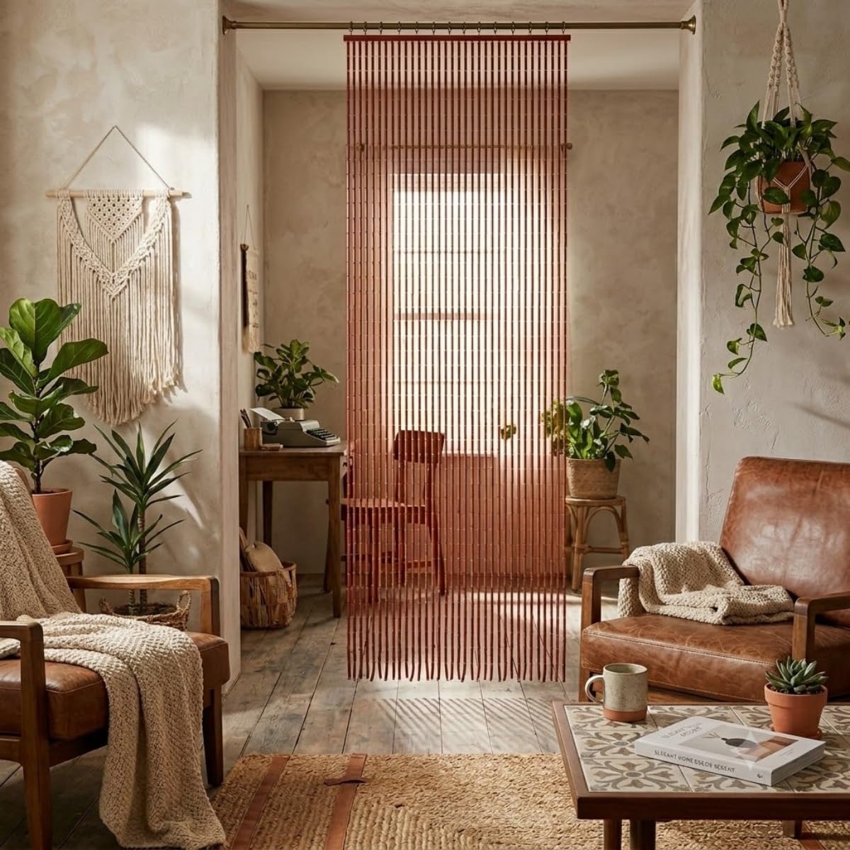 Rideau de Perles en Bois et Bambou Fait Main Rideau de Porte Décoratif Naturel, Séparateur de Pièce Rétro et Élégant, Idéal Pour Appartement, Cuisine, Salon, Café(Original Wood,90x200cm)