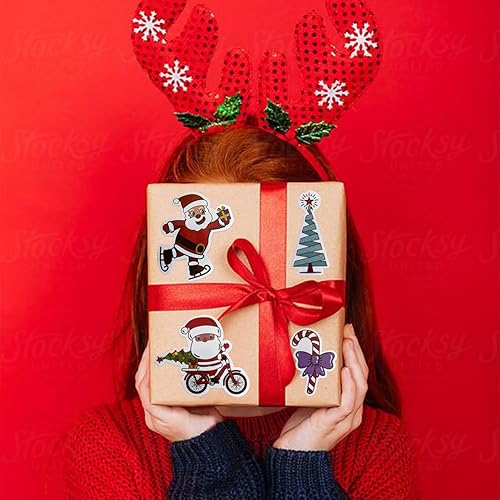 Miniatura 5 de Calcomanías de Navidad, 100 unidades, lindas calcomanías impermeables para botellas de agua, divertidas calcomanías de Papá Noel para niños y