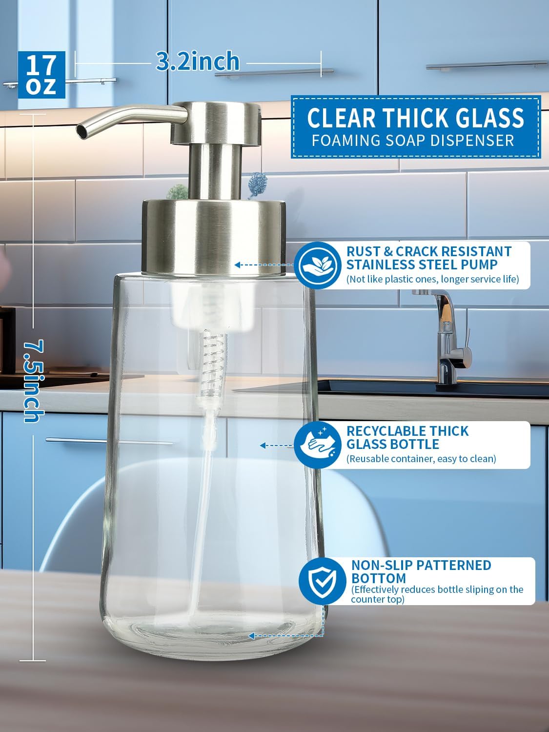 Foaming Hand Soap Dispenser Set, 16 oz Glass Soap Dispenser 2 Sets image 2