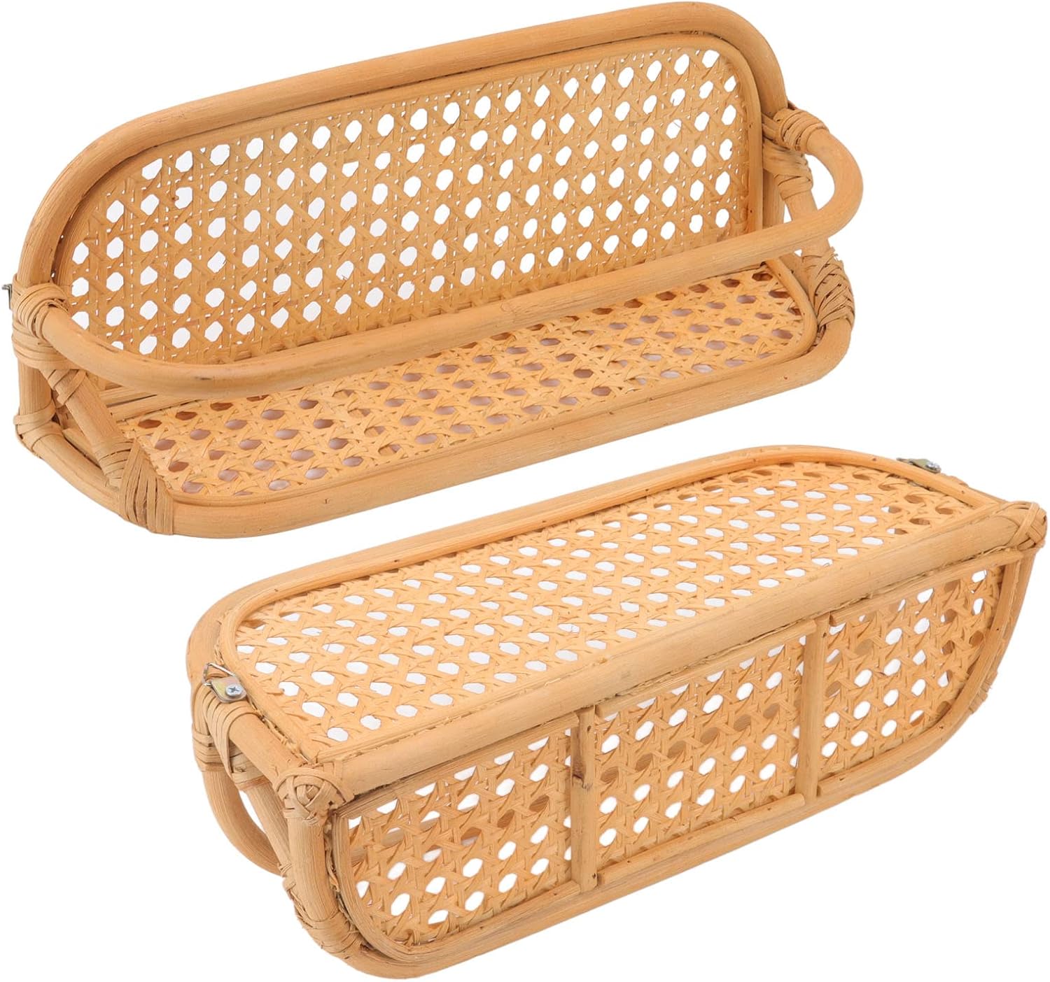 Rattan Wall Shelf Hand Crafted Durable Natural Rattan Hanging Rack Wall Storage Shelf for Bathroom Kitchen Living Room