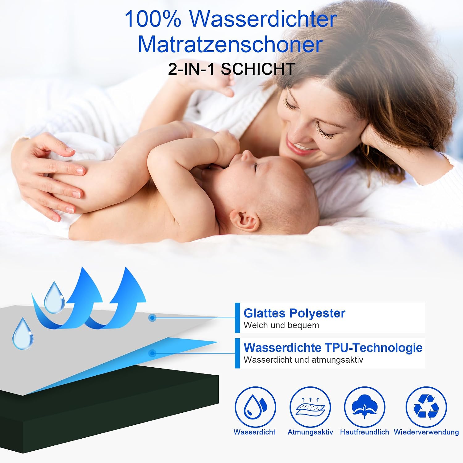 Waterproof Mattress Protector, 180 x 200 cm Fitted Sheet, Breathable Mattress Cover, Waterproof Mattress Cover, Moisture Protection, Fitted Sheets, Green Green 180x200