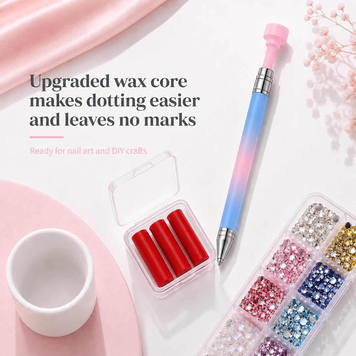 Diamond Art Drill Pen, Rhinestone Picker Wax Pen with 3 Additional Wax Refills Refillable Diamond Art Painting Pens Rhinestone Picker Tool for Nail Arts Design and Diamonds Arts Painting(Blue)