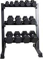 CAP 280 lb Rubber Hex Dumbbell Set with 3-Tier Rack - Coated Chrome Handles for Home Gym Strength Training