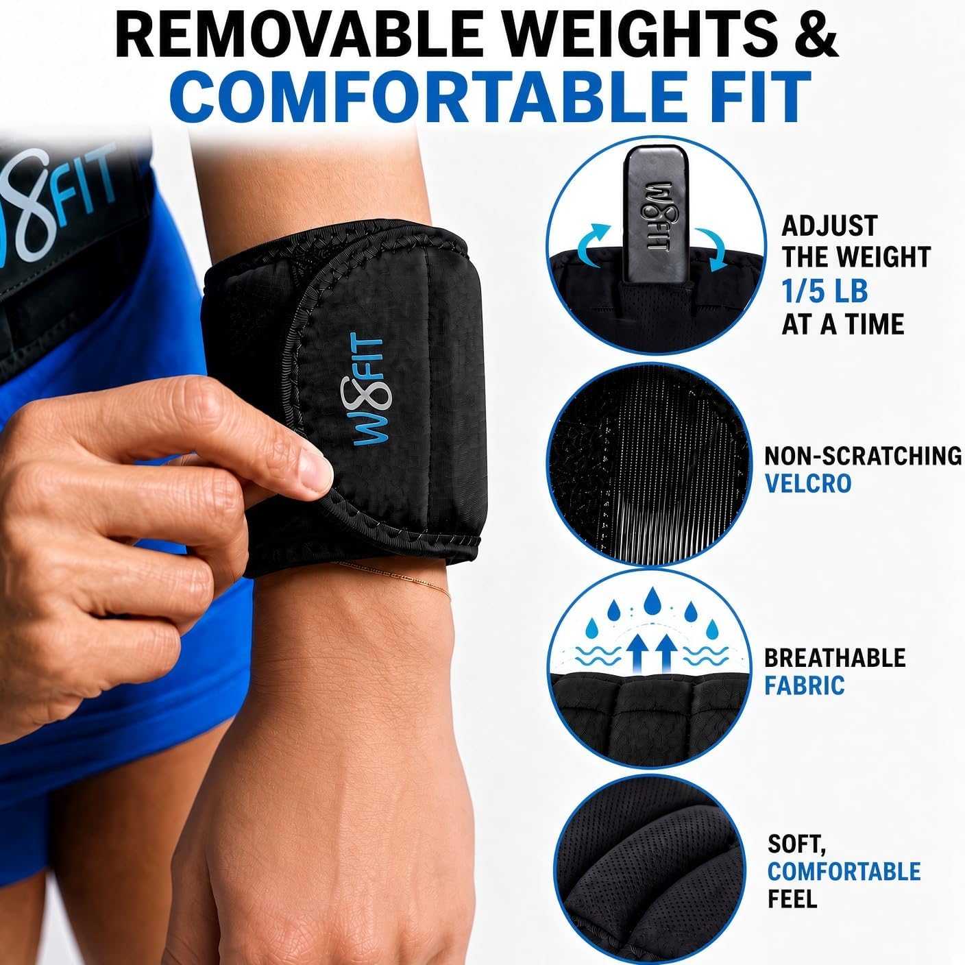 W8FIT Adjustable Wearable Wrist Arm Weights for Walking, Fitness, and Physical Therapy image 2