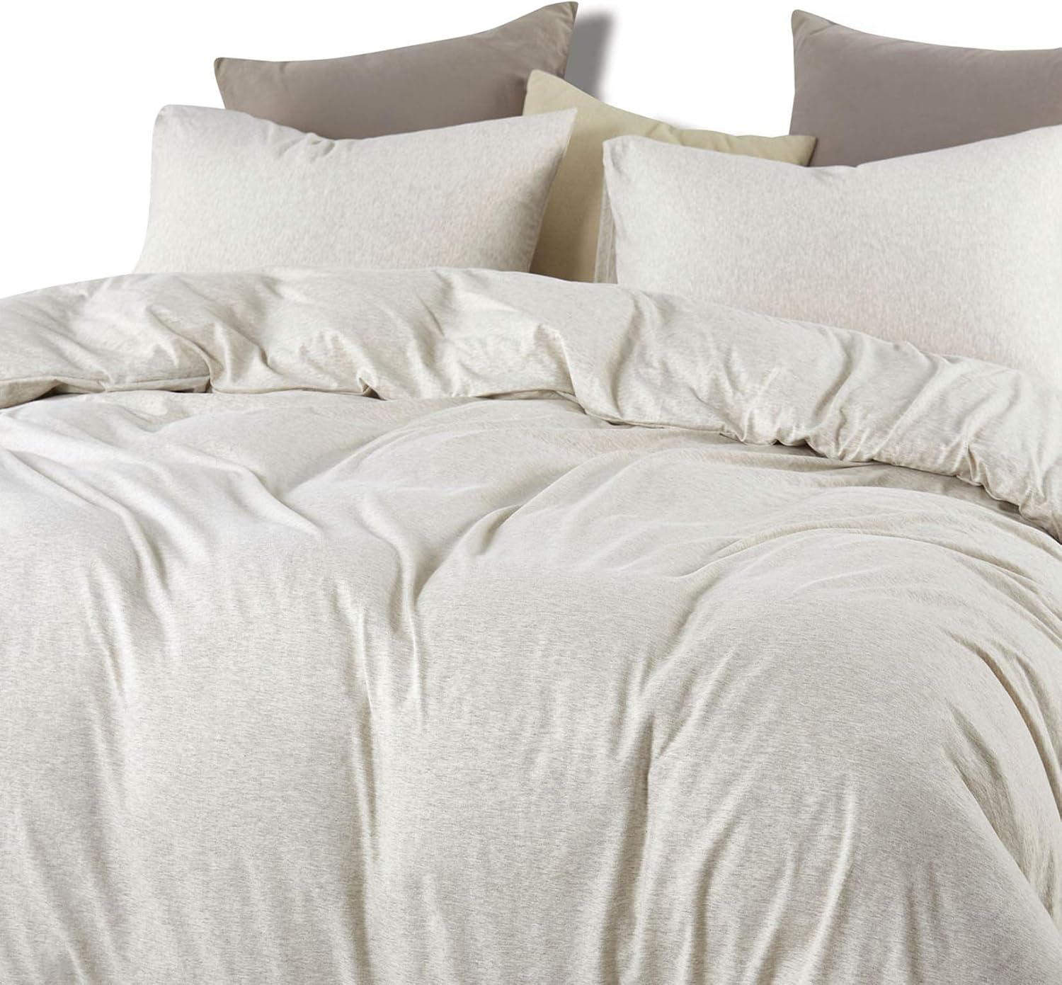 Best Deal Product Wake In Cloud - Jersey Cotton Duvet Cover Set, Light Coffee Top Dyed Fabric in Plain Solid Color, Comfy and Soft Bedding with Zipper Closure (3pcs, Queen Size)
