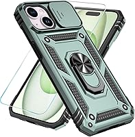 Vista 34 de SunStory Funda compatible con iPhone 15 Pro Max con protector de pantalla HD, cubierta de cámara deslizante y soporte de anillo giratorio