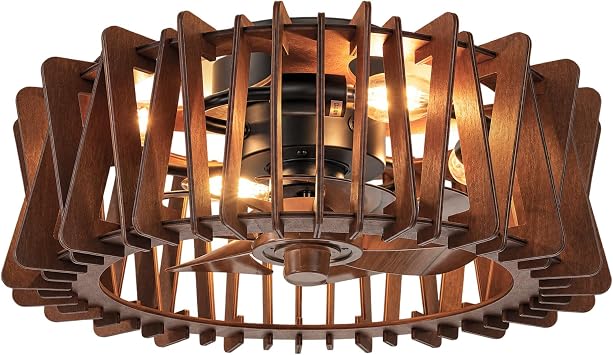 Farmhouse Wooden Caged Bladeless Ceiling Fan with Light
