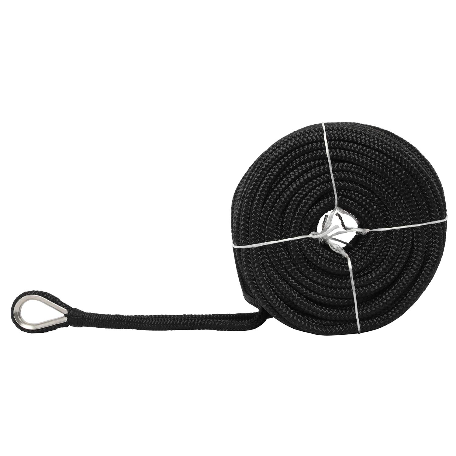 NovelBee 3/8" x 300' Doppia treccia Nylon Anchor Line con ditale (nero)