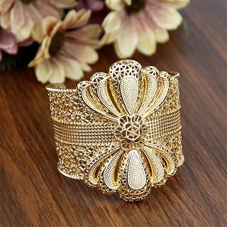 Vintage Algeria Morocco Bangle Cuff Bracelet For Women 18K Gold Color Turkey Wide Bracelet Bride Wedding Jewelry