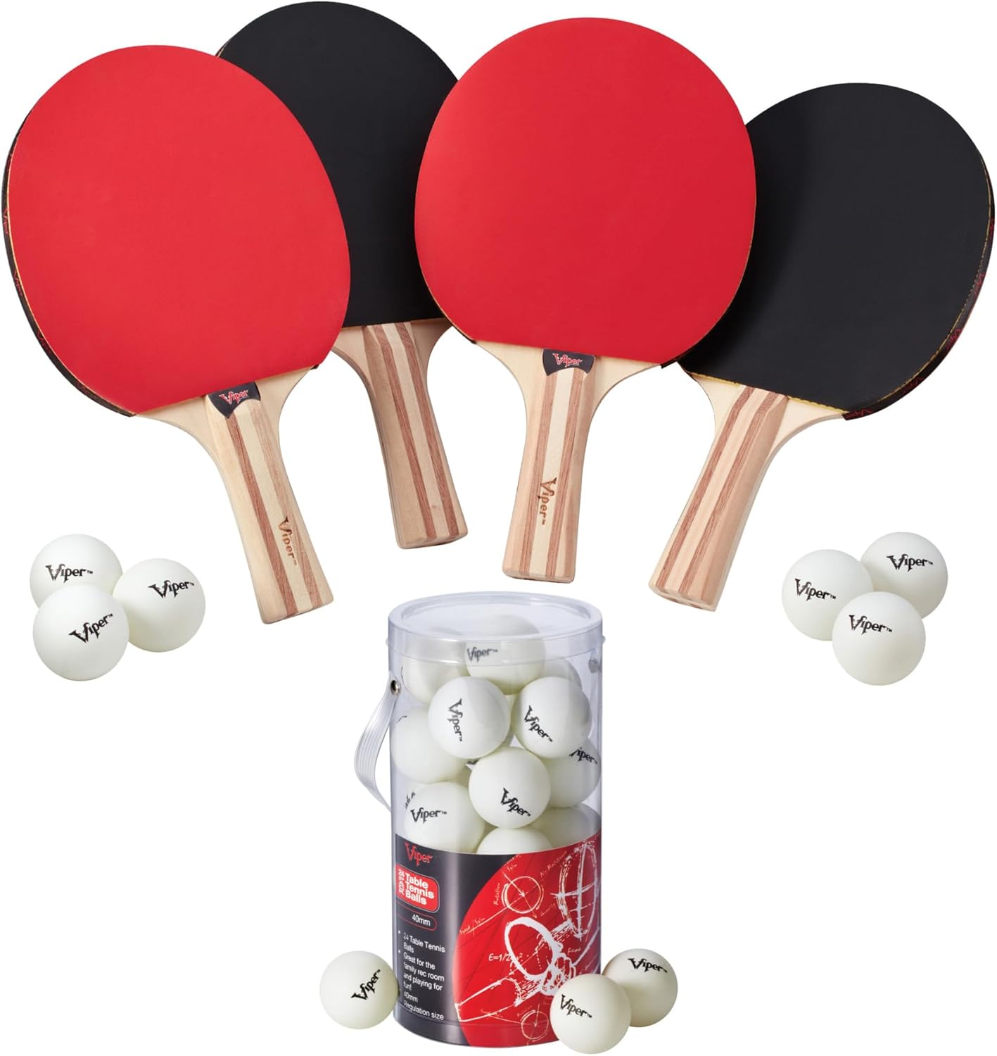 Viper Table Tennis Four Racket Set with 30 Table Tennis Balls