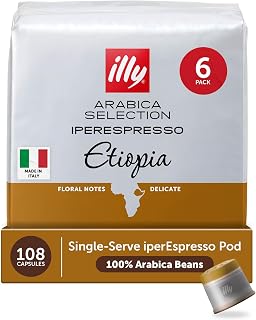 Illy Coffee IperEspresso Capsules - Single-Serve Coffee Capsules & Pods - Single Origin Ethiopia Medium Roast - Notes of Jasmine, Orange Blossom, and Chamomile - 100% Arabica - 18 Count (Pack of 6)