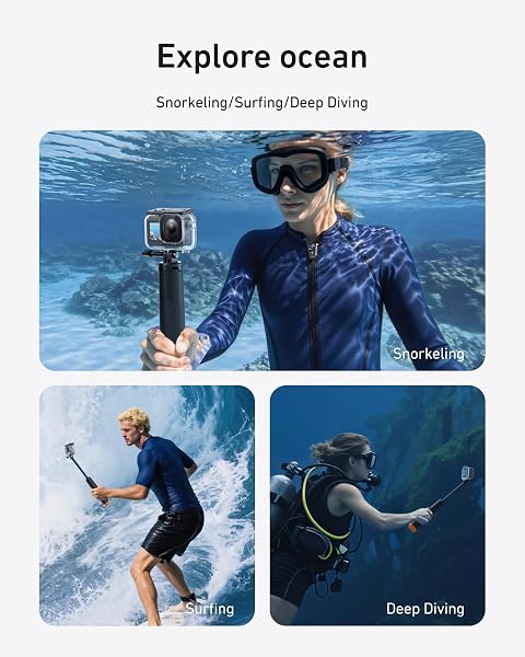 TELESIN Funda impermeable con palo flotante para cámara DJI Action 5 Pro Action 4/3, con carcasa subacuática antivaho, soporta 45 m de profundidad para buceo, esnórquel con tornillo de liberación - 2