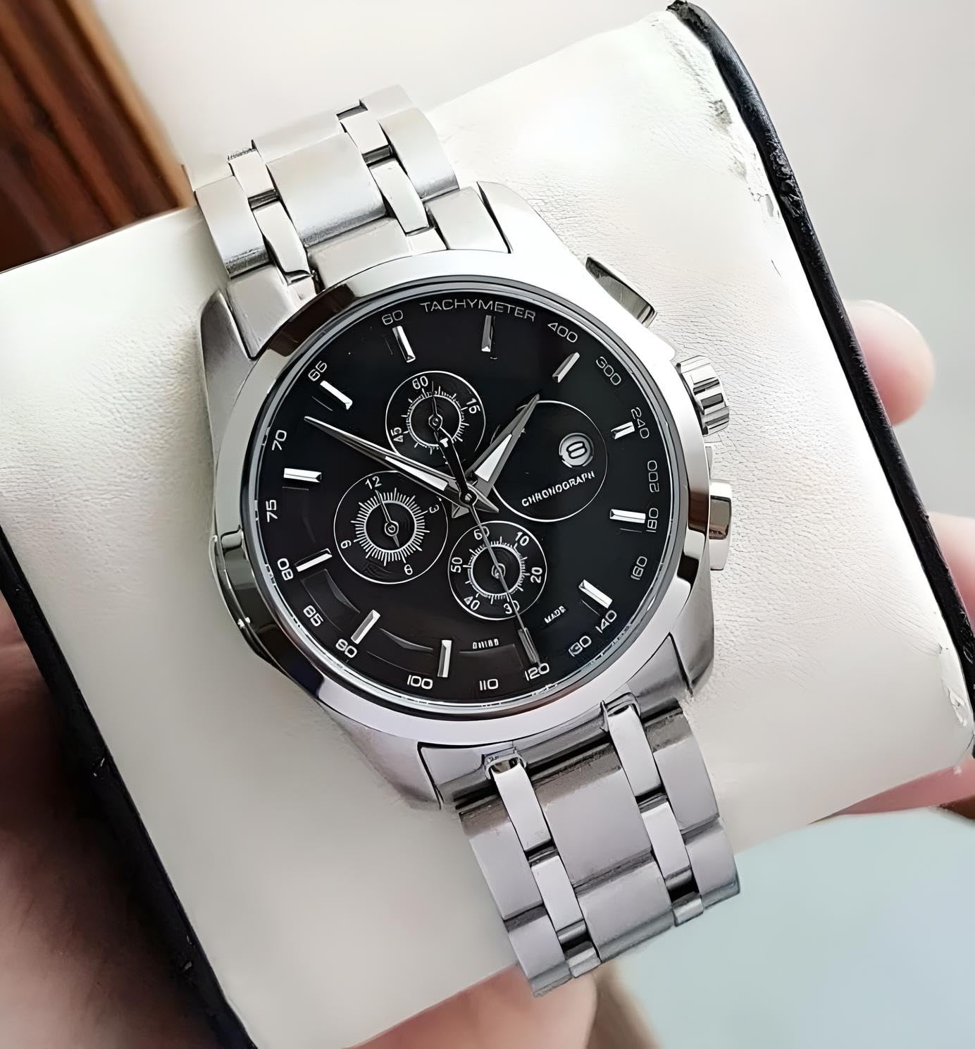 NIJAMRUT Men's Rose Gold Analog Watch, Black Dial, BLACK SILVER - Image 1