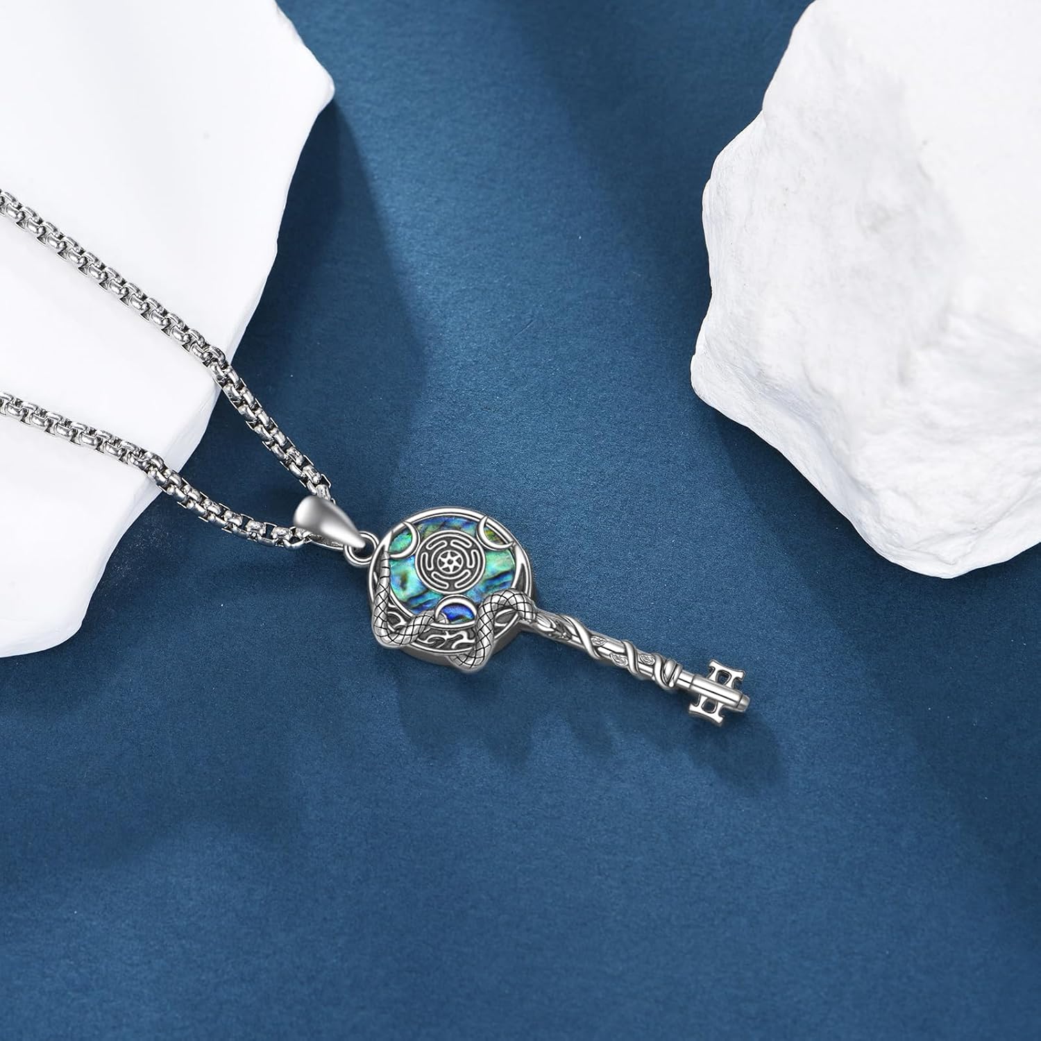 Hecate Key Necklace Sterling Silver Hekate Wheel Pendant Snake Moon Key Necklace Hecate Jewelry Gifts for Women - Image 4