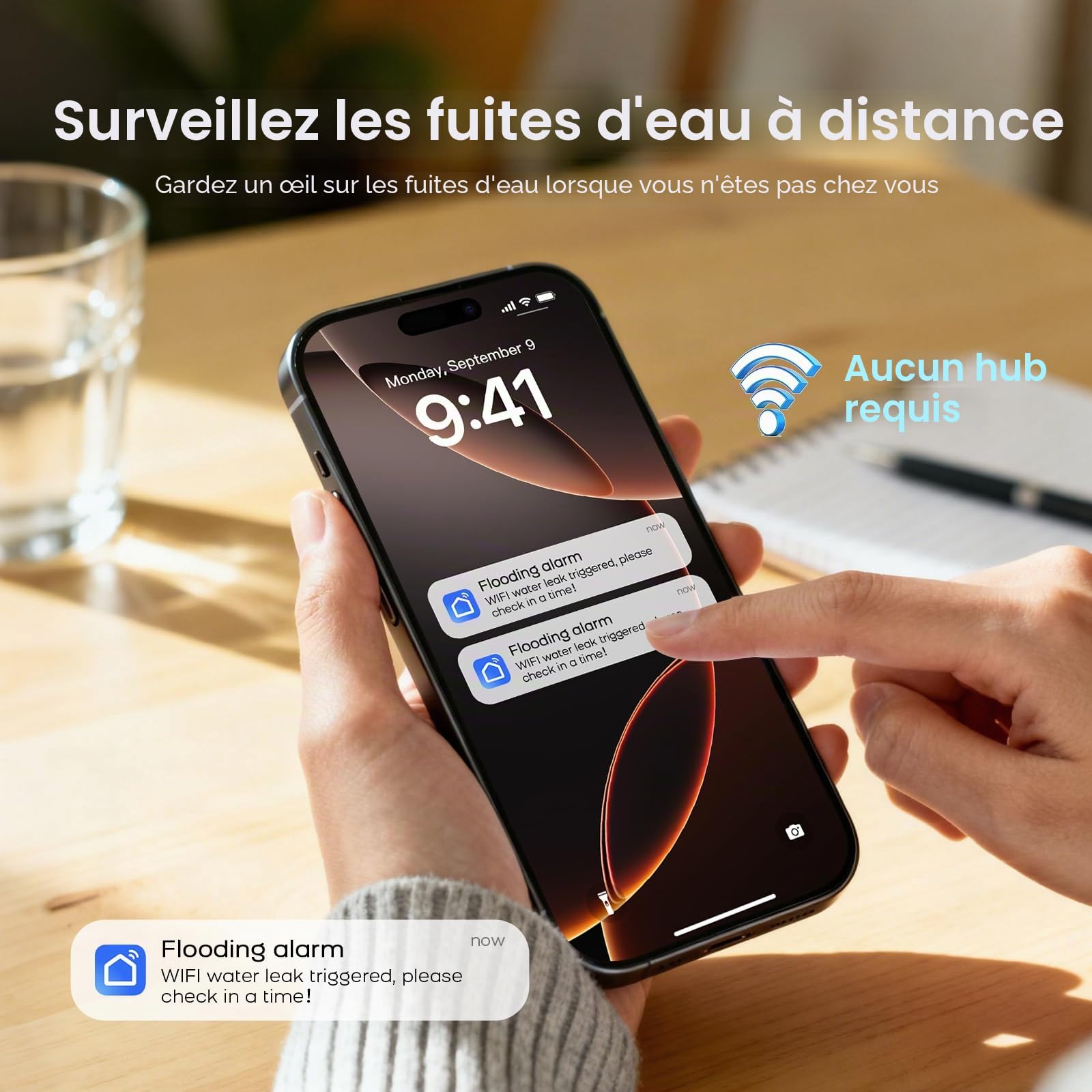 PGST - Détecteur de Fuite d'eau et d'Inondation Connecté WiFi 2.4 GHz, Bluetooth, Compatible Tuya Smart et Smartlife, IP67,Capteur de Fuite d'eau pour Cuisine, Salle de Bain, sous-Sol