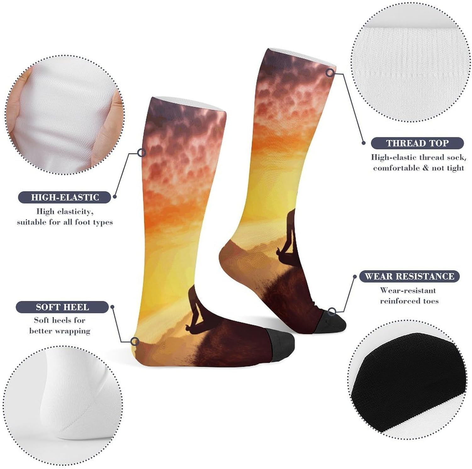 Yoga Meditation Crew Socks Training Socks Athletic Cushioned Crew Socks With Arch Compression for A Secure Fit