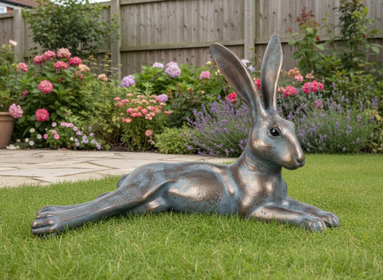 B&Q -  Laying Hare Garden Sculpture Cast Aluminium Ornament