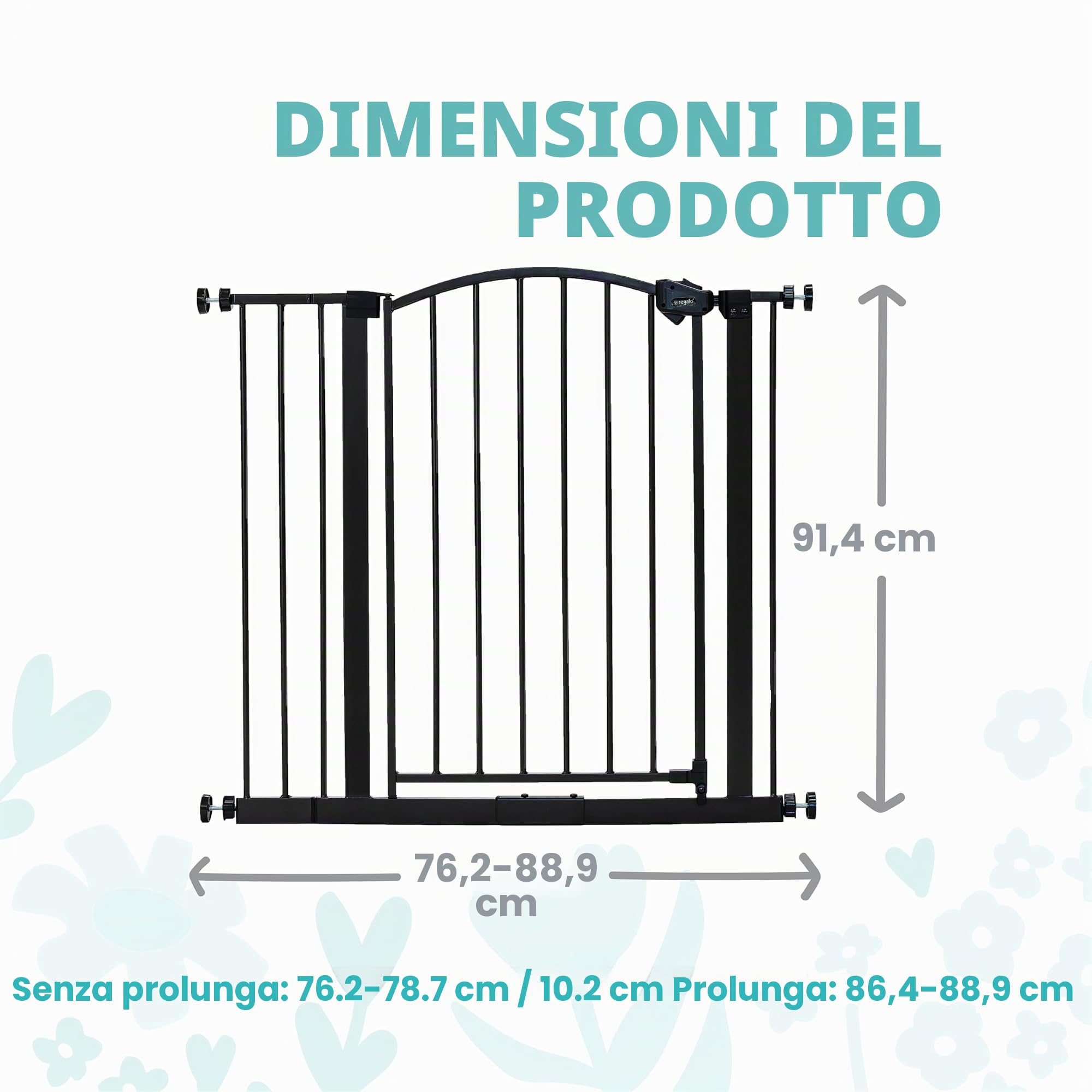 Regalo Safety 91.4cm Extra Tall Arched Baby Gate for Doorways & Bottom of Stairs, Fits Openings 75-87cm (Extension Included), Pressure Mounted for Babies, Toddlers & Pets, Bronze