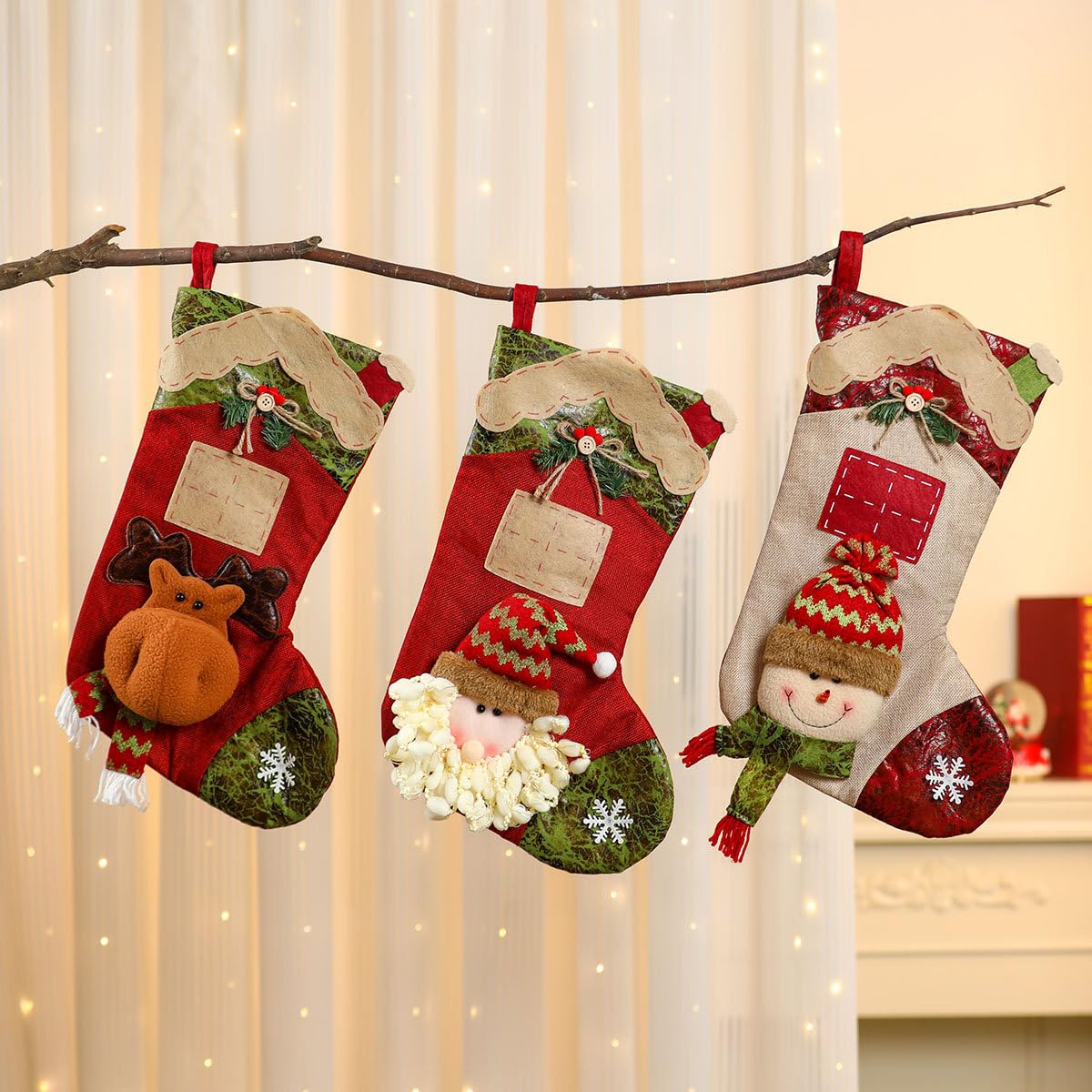 Weihnachtsstrümpfe mit Namensschildern, personalisierbar, 50,8 cm, 3 Stück, große Weihnachtsstrümpfe für Geschenke, perfekte Weihnachtsdekoration für Zuhause und Weihnachtsfeiern