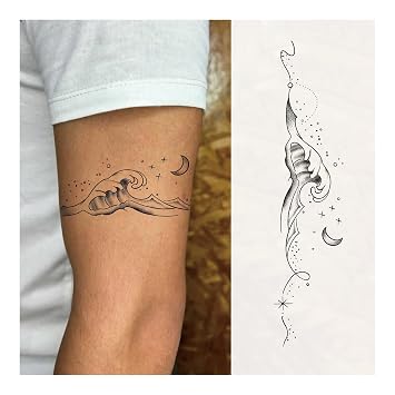 Ocean Wave Semi Permanent Temporary Tattoo for Women Men | Realistic matte tattoo with waterproof protection, lasting up to 2 weeks long-lasting fake tattoo for hawaiian beach style.