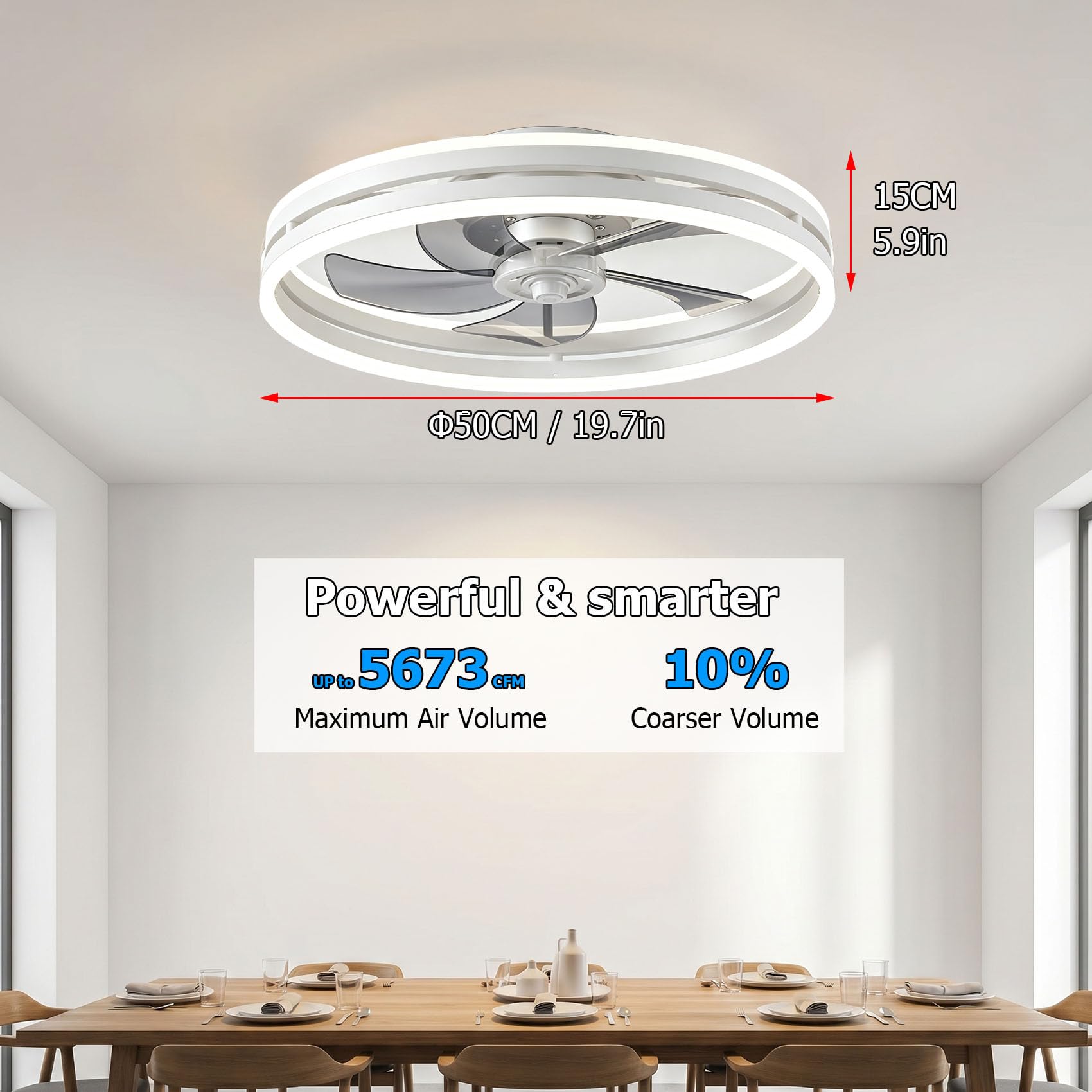 LED Deckenventilator mit Beleuchtung Leise, Dimmbare Deckenleuchte mit Ventilator, Umkehrbare 6-Speed Lampe mit Ventilator, 5 Lüfterflügel, Timer deckenlampe mit licht(Bianco)