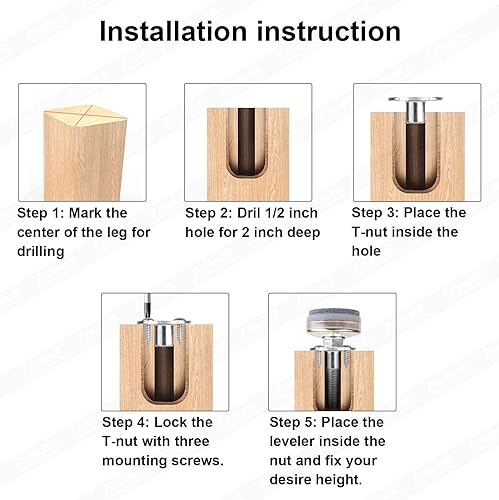 Miniatura 6 de Pies niveladores de muebles de alta resistencia, niveladores ajustables para patas de muebles para mesas, sillas, armarios, sofá, elevador, soporta