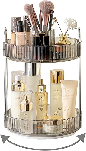 Miniatura 16 de Organizador de maquillaje giratorio de 360º, 3 niveles de gran capacidad, organizadores de maquillaje y almacenamiento, organizadores de tocador