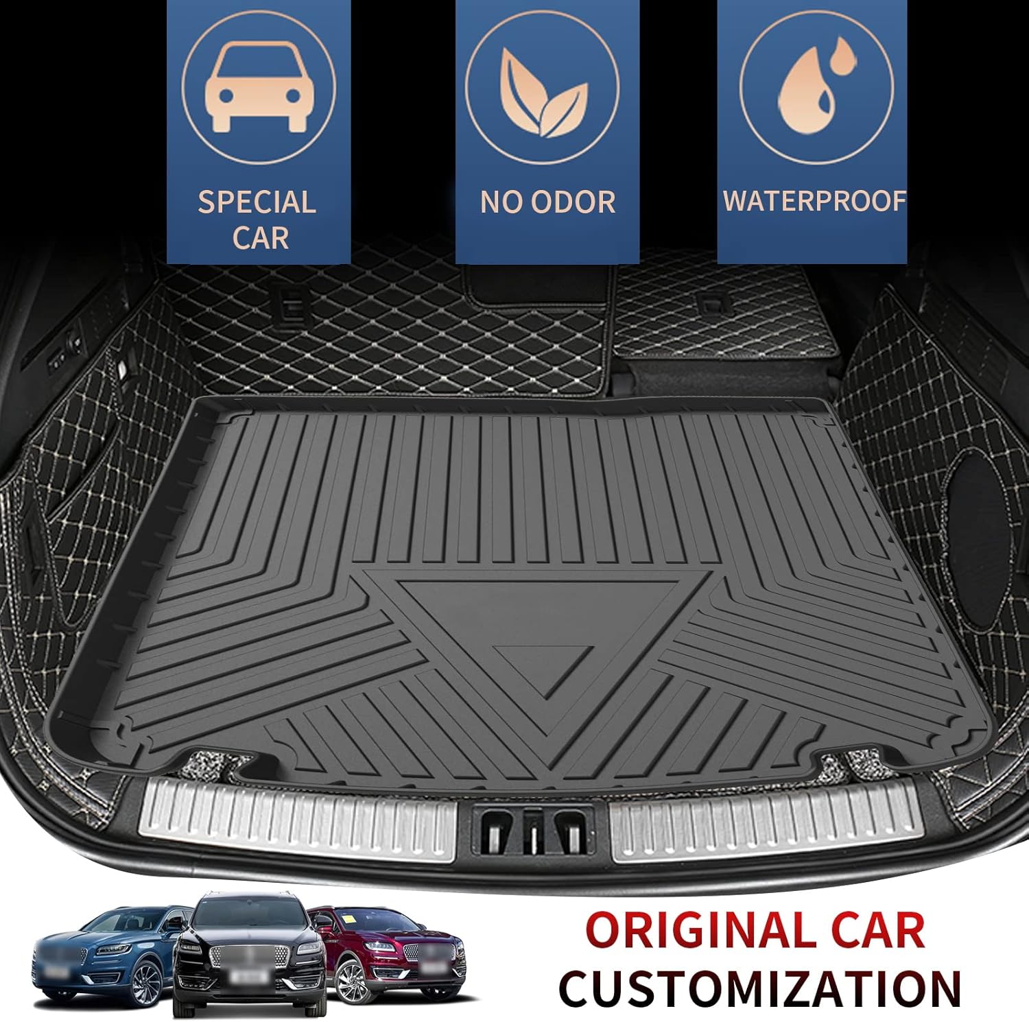 Elsetyler Custom Fit for Cargo Liner 2016-2018 Lincoln MKX/2019-2023 Lincoln Nautilus - Black TPE All Weather Heavy Duty Waterproof Rear Cargo Tray Trunk Floor Mat Protector - Image 2