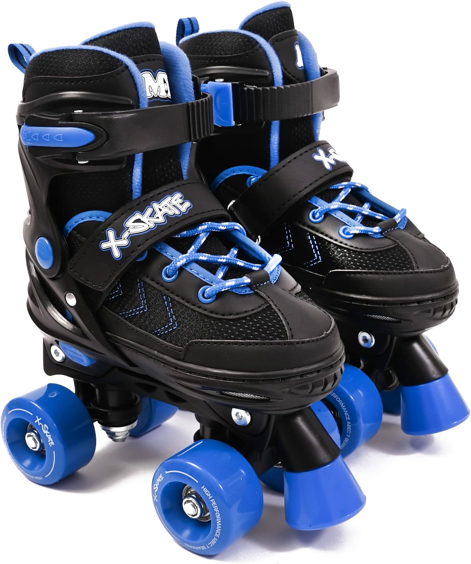 X-Skate Adjustable Quad Roller Skates with Built In Adjusters Kids Roller Boots for Boys & Girls