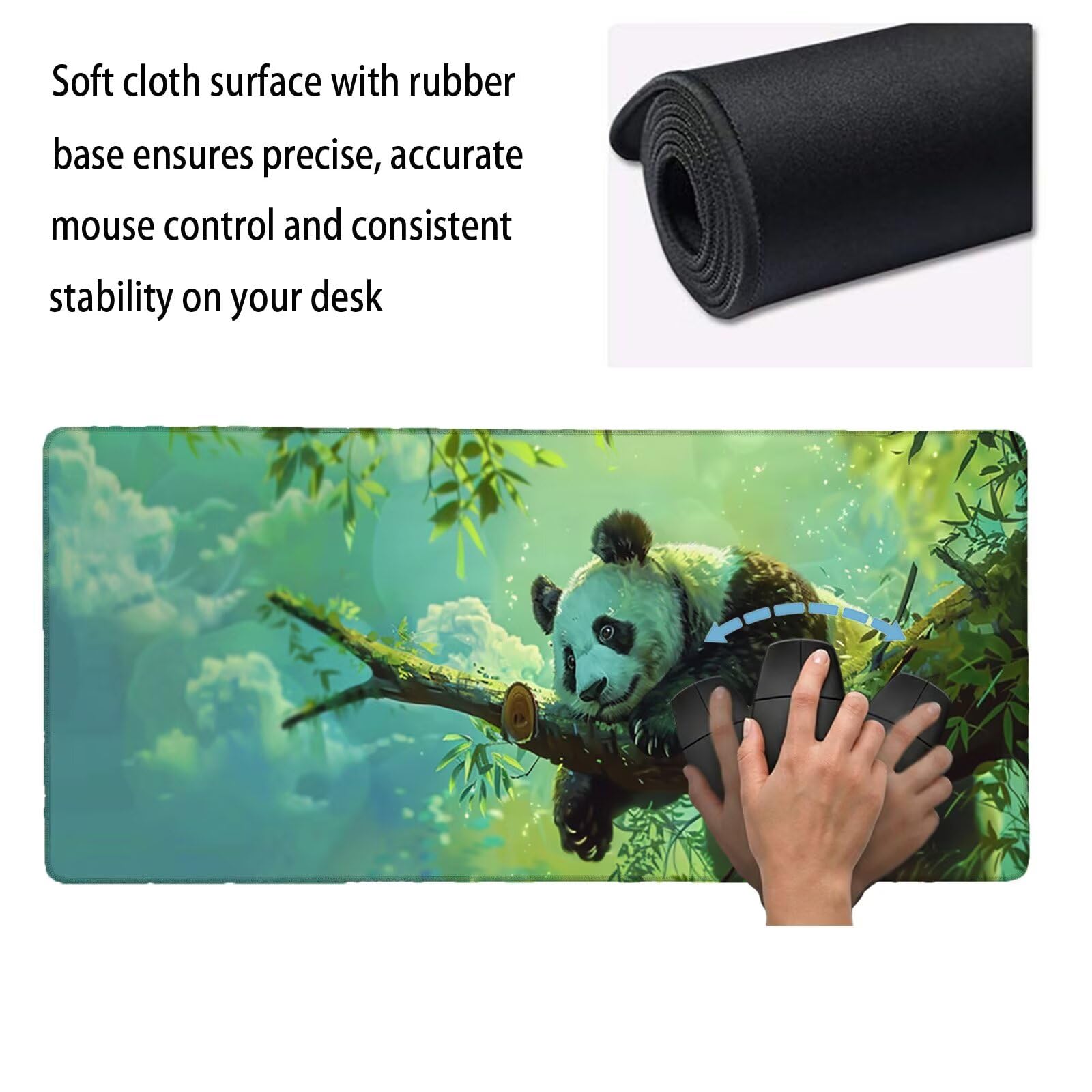 Tappetino Mouse XXL 1200 x 600 x 3 mm, Sottomano Scrivania, Colore Senape Grande Tappeto da Tavolo con Base in Gomma Antiscivolo e Bordi Cuciti, per Ufficio/Computer/Gaming (Panda Gigante) L-x3970