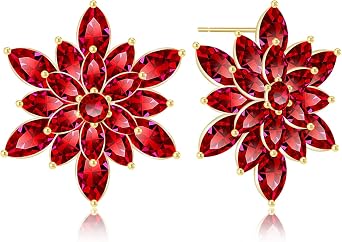 Crystal Flower Burst Stud Earrings - Elegant Hypoallergenic Large Big Sparkly CZ Cubic Zirconia Rhinestone Daisy Sunflower Floral Cluster Flower Stud Earrings Bridal Wedding Party Prom Costume Jewelry
