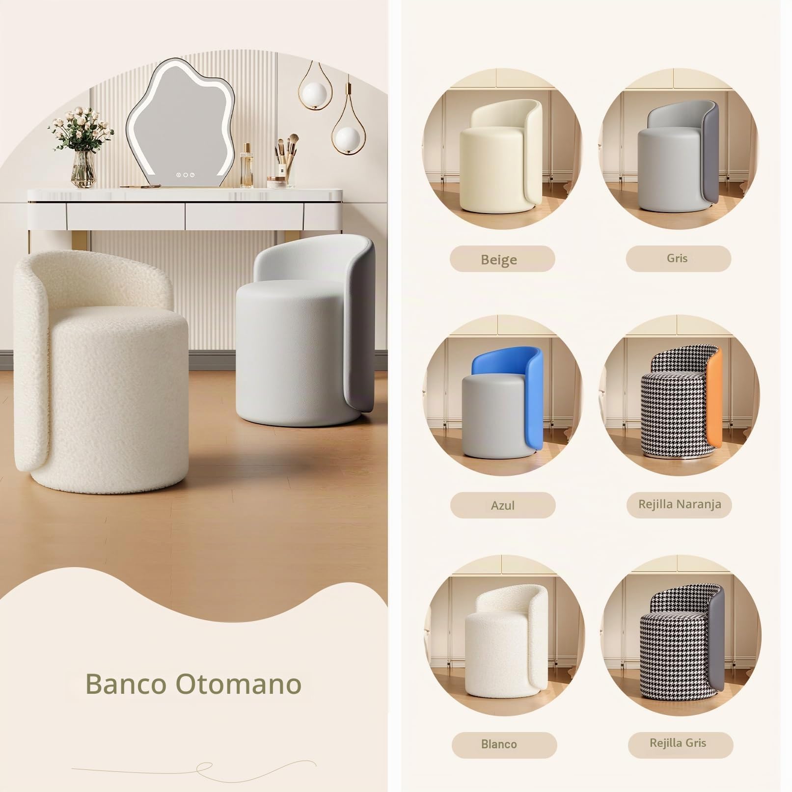Silla giratoria otomana giratoria para acurrucarse, taburete tapizado, reposapiés redondo, sillón, sofá, silla de maquillaje, reposapiés para sala de estar, dormitorio, pasillo