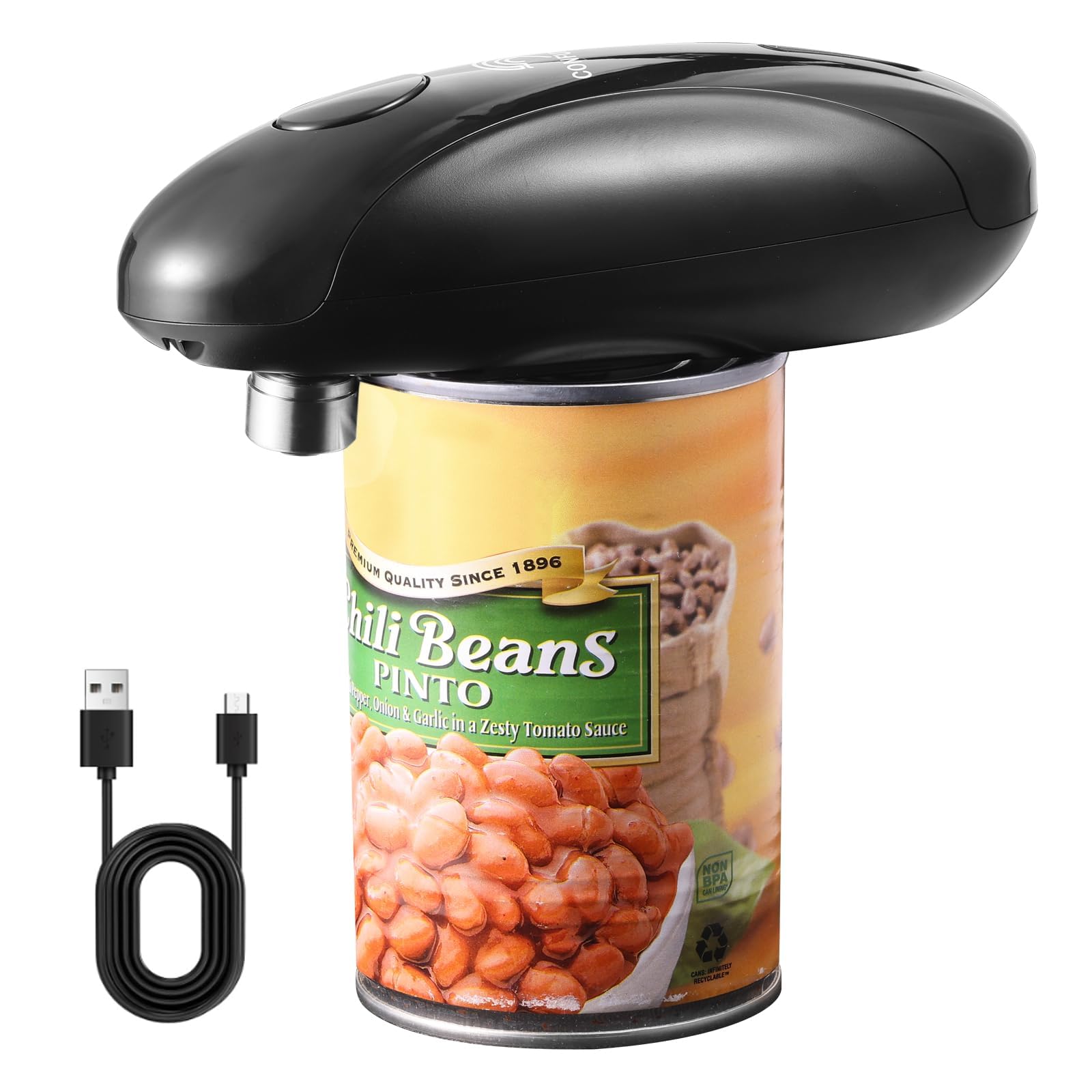 Automatic Can Opener Electric,Upgraded One Touch Electric Tin Opener Smooth Edge Cutting,USB Type-C Charging,Built-in Lid Lifter,Rechargeable Can Opener for Arthritis Hands (Black)