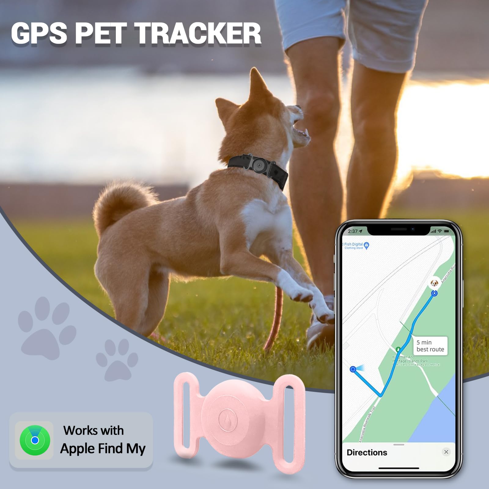 GPS Tracker for Dogs, Mini GPS Pet Tracker with Silicone Cover, IPX8 Waterproof GPS Tracker for Kids,No Monthly Fee,Work with Apple Find My(iOS Only),Dog Tracker Finder Tracker Pets-Pink-6 - image 2