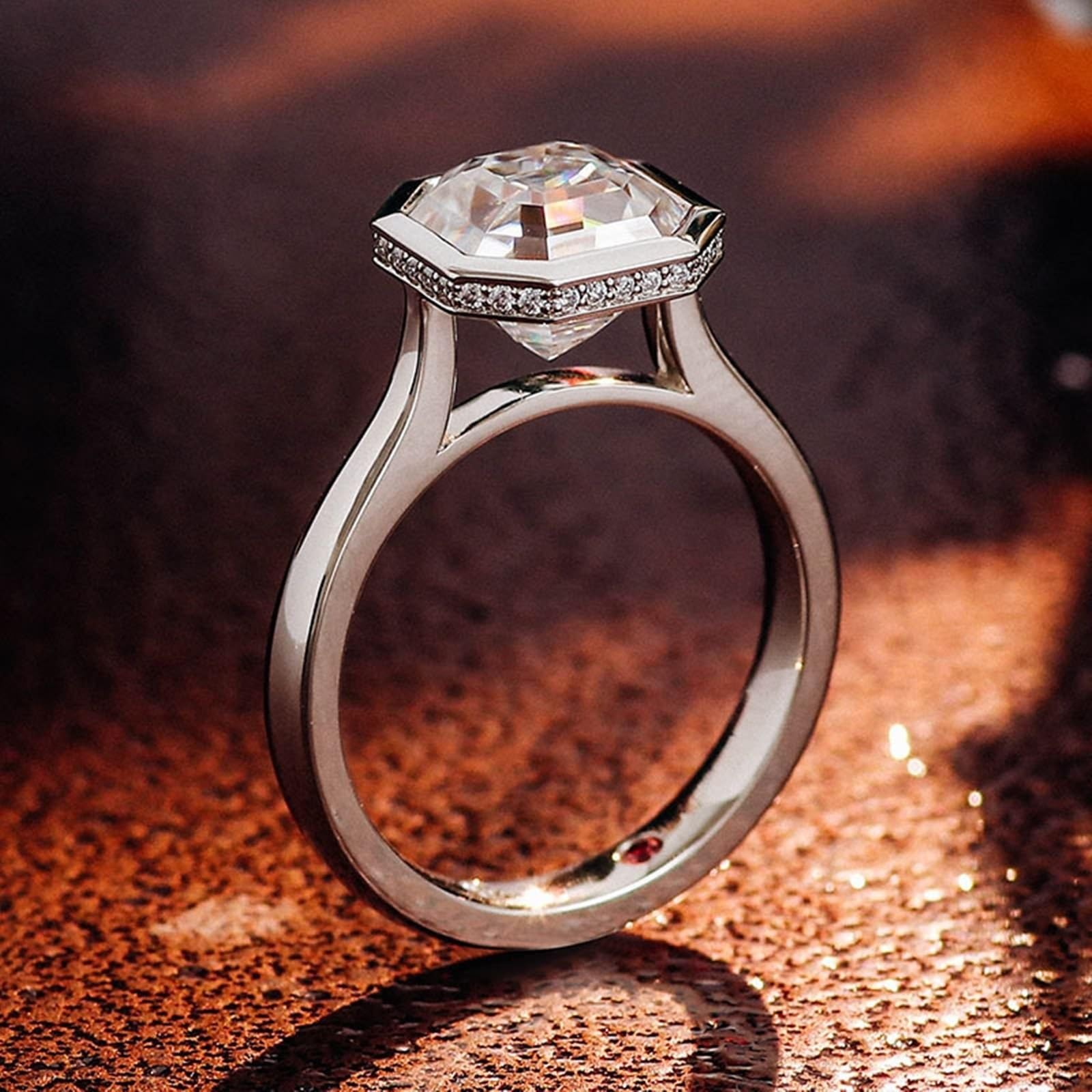 Prawdziwe złoto 9K/14K/18K białe złoto obrączki ślubne, geometryczne pierścionki dla par z nieregularnym szlifem 1/2/3 ct, białe złoto Au 375/585/750, pierścionki przyjaźni, bez alergenów