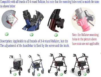 Rollator Walker Replacement knobs,Universal,Replacement Arm Adjustment Knobs for Rollator, 3 Point Knob W/Hardware,Rollator Parts,Ergonomic Design,Comfortable and Good.(1Pr Black)