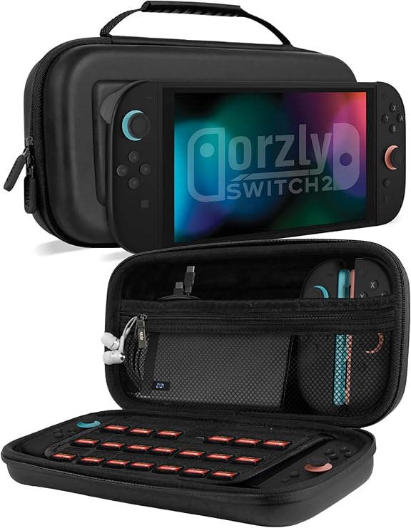 Orzly Funda de Transporte para Consola Nintendo Switch 2 2025 de 7.9 Pulgadas, Funda rígida con Almacenamiento Inteligente para Accesorios y Bolsillos de Juegos, Edición de Caja de Regalo